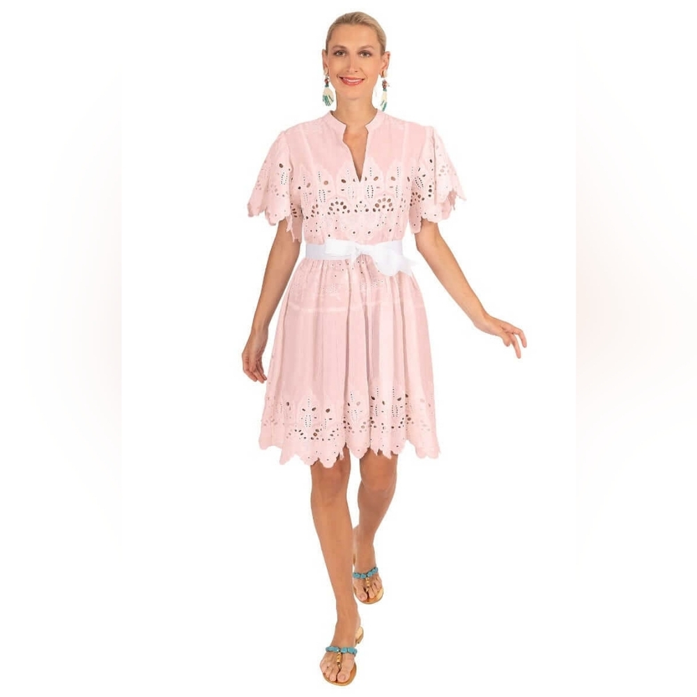 NWT Gretchen Scott Magnifico Eyelet Dress Soft Pink Size XL La Di Da - Picture 15 of 15